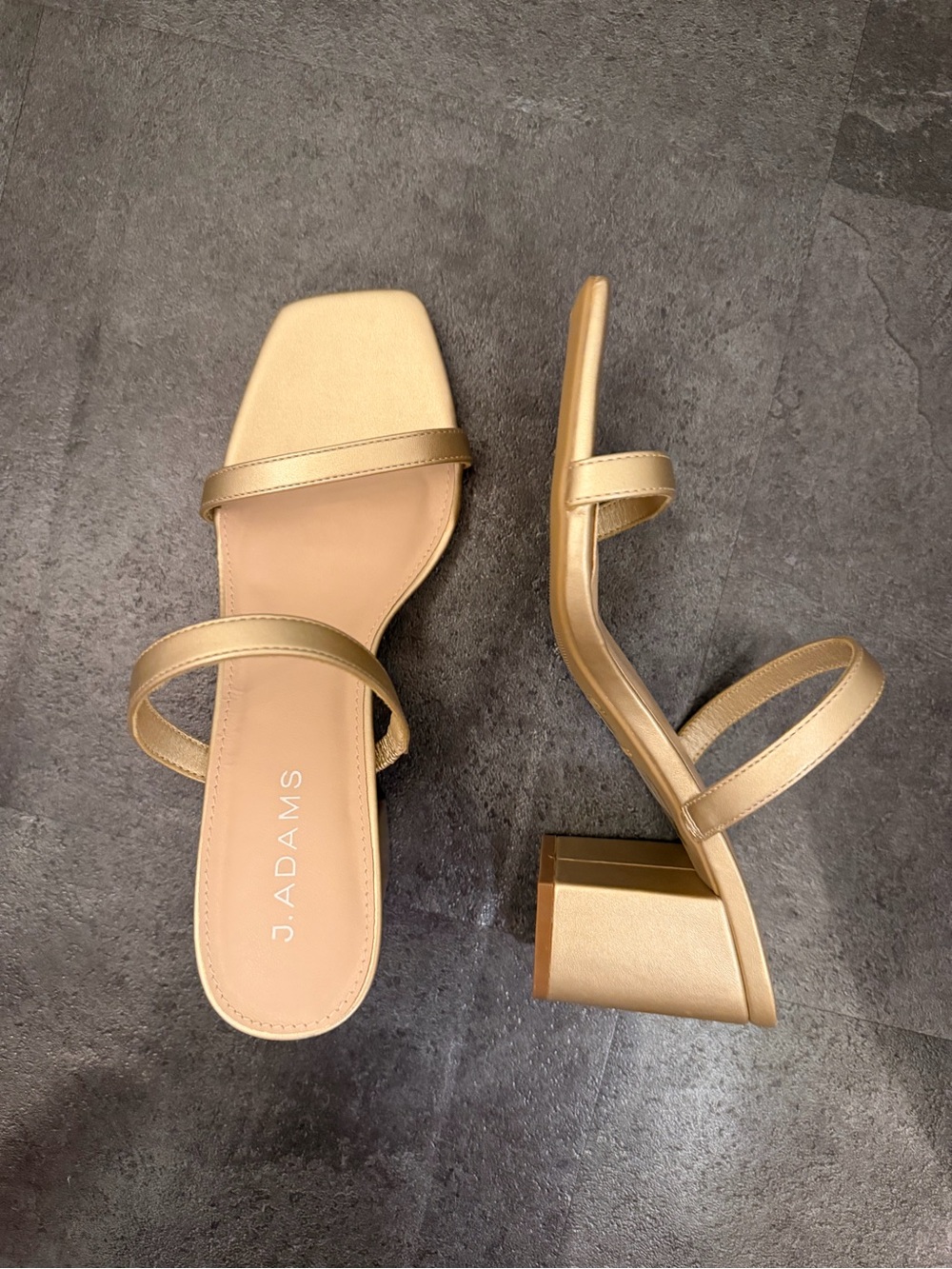 J. Adams Gold Double-Strap Block Heel Sandals